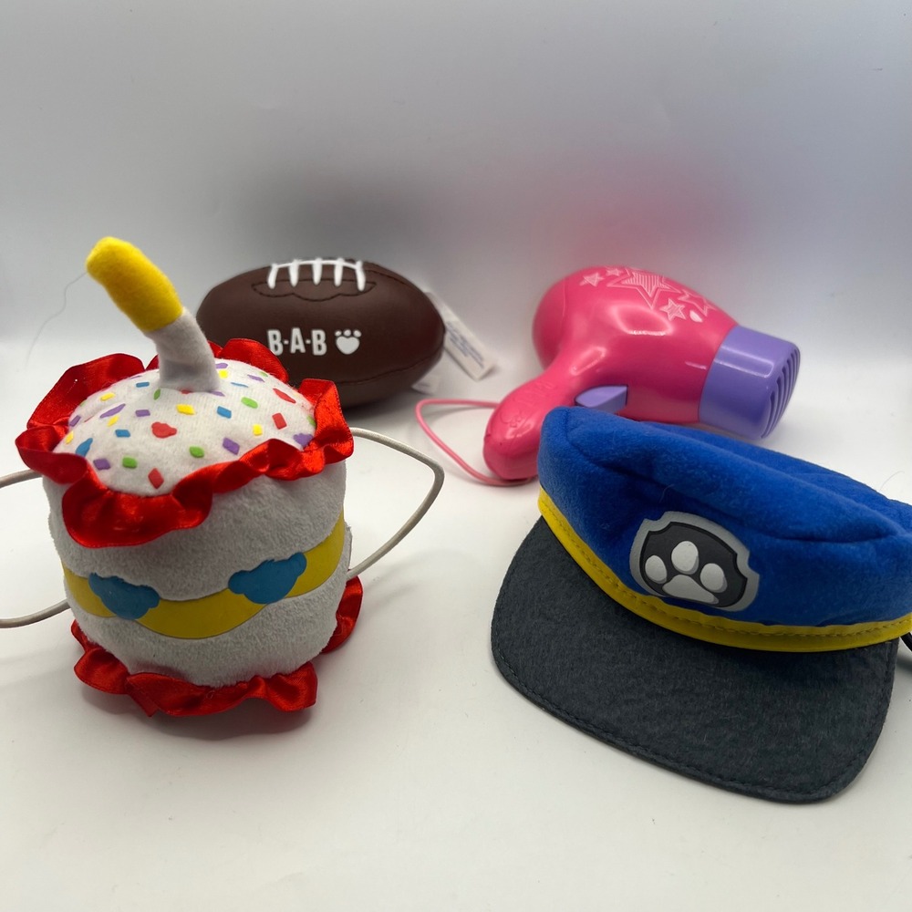 Build-A-Bear Accessories Lot Cake FootBall Paw Patrol Hat Hair Dryer